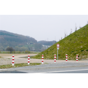 Barrier posts | steel tube 100 x 100 x 3 mm | removable, | with profile cylinder lock | hot-dip galvanized and white coatedwith three red reflecting stripes | with 2 eyelets